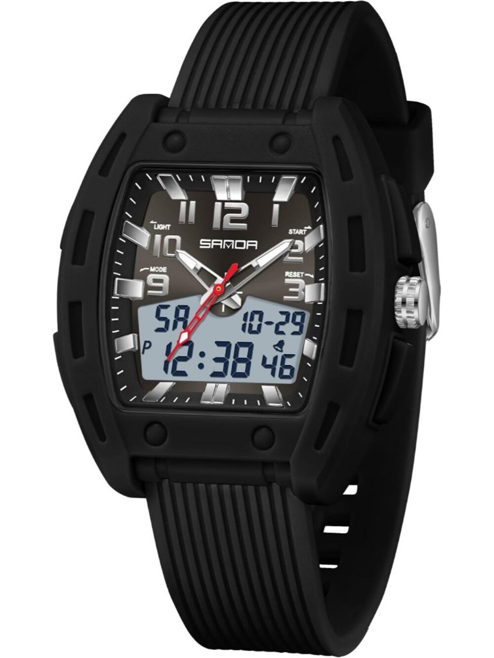 Women's Black Digital Analog Sports Unique Rectangle Waterproof Wrist Watches